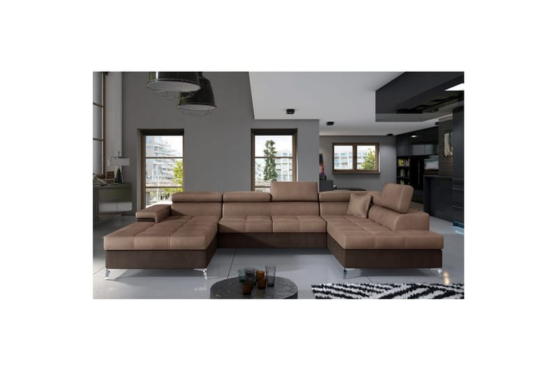 Seksjon Eltap Eduardo 337x205x88 cm - Monolith 09, Monolith 29, Mørk Beige, Brun, Høyre - Møbler - Sofaer - Sovesofaer - Sovesofa divan
