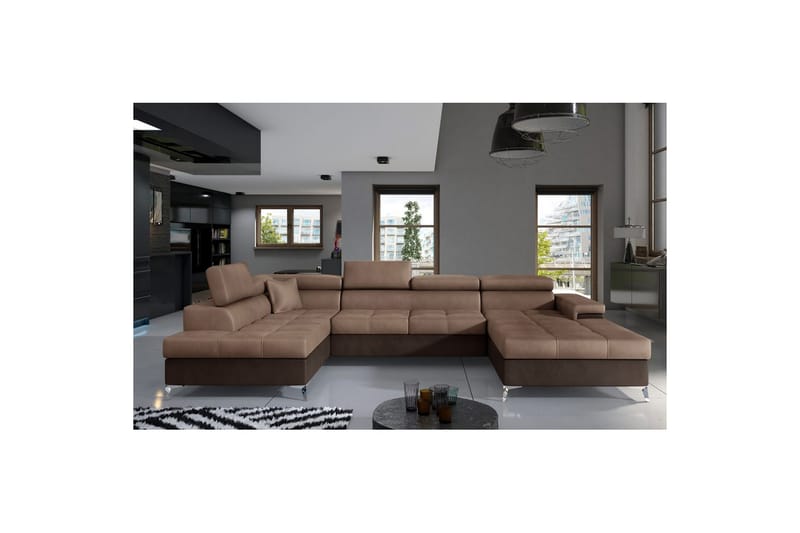 Seksjon Eltap Eduardo 337x205x88 cm - Monolith 09, Monolith 29, Mørk Beige, Brun, Venstre - Møbler - Sofaer - Sovesofaer - Sovesofa divan