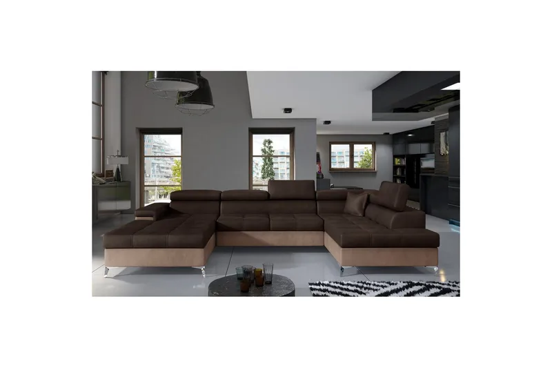 Seksjon Eltap Eduardo 337x205x88 cm - Monolith 29, Monolith 09, Brun, Mørk Beige, Høyre - Møbler - Sofaer - Sovesofaer - Sovesofa divan