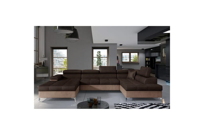 Seksjon Eltap Eduardo 337x205x88 cm - Monolith 29, Monolith 09, Brun, Mørk Beige, Høyre - Møbler - Sofaer - Sovesofaer - Sovesofa divan