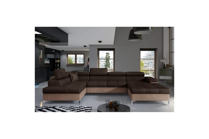 Seksjon Eltap Eduardo 337x205x88 cm - Monolith 29, Monolith 09, Brun, Mørk Beige, Venstre - Møbler - Sofaer - Sovesofaer - Sovesofa divan