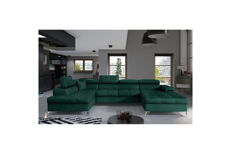 Seksjon Eltap Eduardo 337x205x88 cm - Monolith 37, Grønn, Venstre - Møbler - Sofaer - Sovesofaer - Sovesofa divan