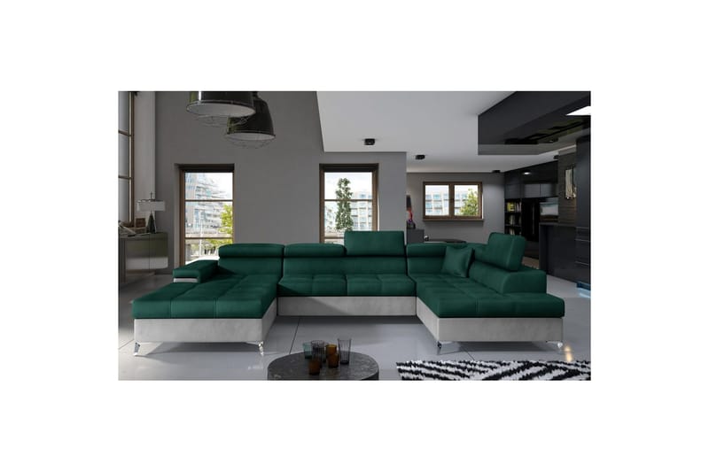 Seksjon Eltap Eduardo 337x205x88 cm - Monolith 37, Monolith 84, Grønn, Lys Grå, Høyre - Møbler - Sofaer - Sovesofaer - Sovesofa divan