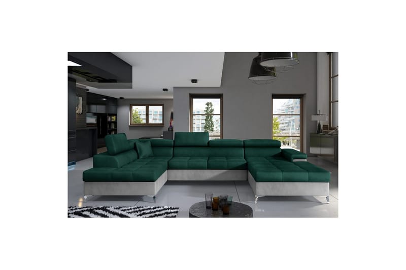 Seksjon Eltap Eduardo 337x205x88 cm - Monolith 37, Monolith 84, Grønn, Lys Grå, Venstre - Møbler - Sofaer - Sovesofaer - Sovesofa divan