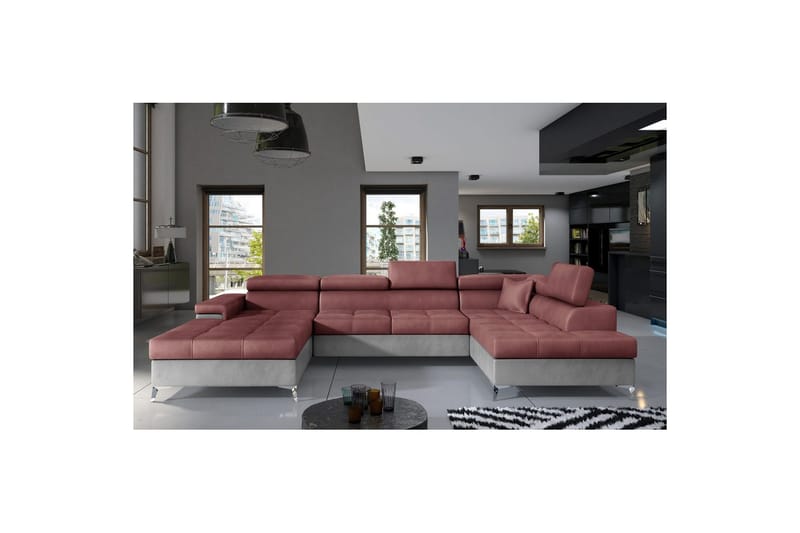 Seksjon Eltap Eduardo 337x205x88 cm - Monolith 63, Monolith 84, Rosa, Lys Grå, Høyre - Møbler - Sofaer - Sovesofaer - Sovesofa divan