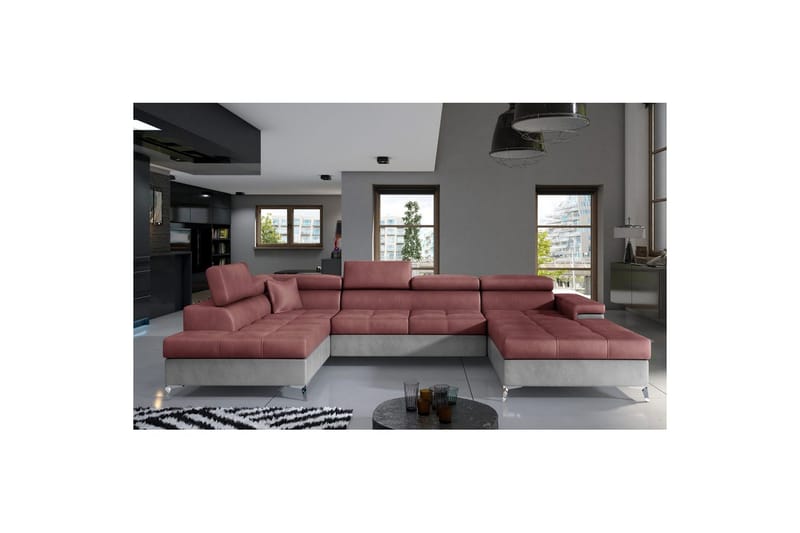 Seksjon Eltap Eduardo 337x205x88 cm - Monolith 63, Monolith 84, Rosa, Lys Grå, Venstre - Møbler - Sofaer - Sovesofaer - Sovesofa divan