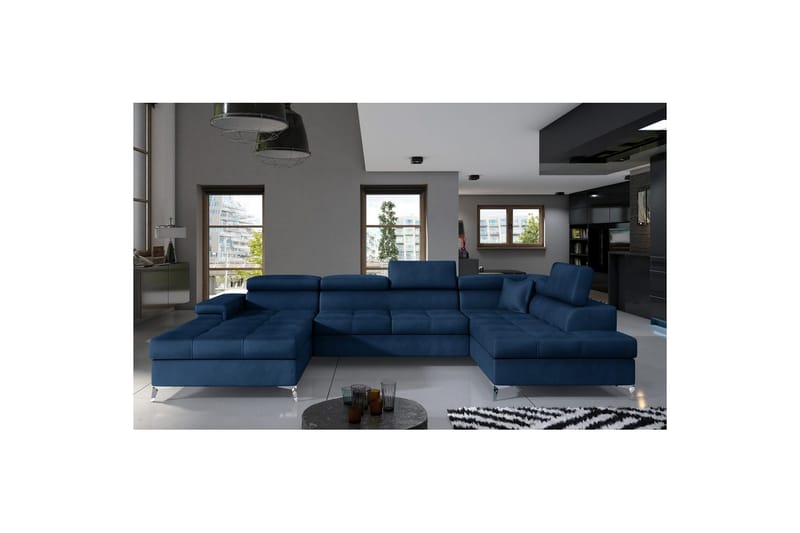 Seksjon Eltap Eduardo 337x205x88 cm - Monolith 77, Blå, Høyre - Møbler - Sofaer - Sovesofaer - Sovesofa divan