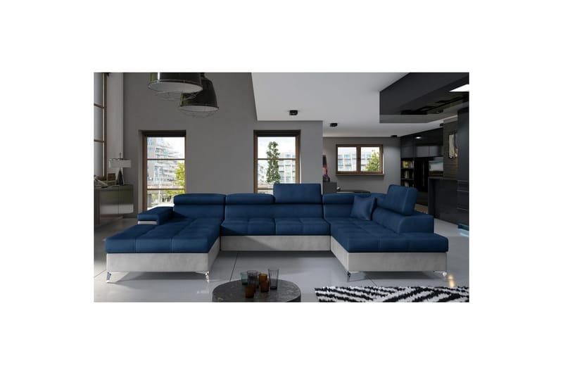Seksjon Eltap Eduardo 337x205x88 cm - Monolith 77, Monolith 84, Blå, Lys Grå, Høyre - Møbler - Sofaer - Sovesofaer - Sovesofa divan