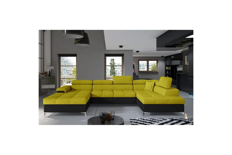 Seksjon Eltap Eduardo 337x205x88 cm, Omega 68, Soft 11, Gul, Svart, Høyre