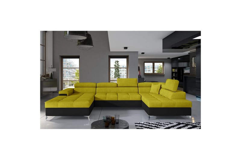 Seksjon Eltap Eduardo 337x205x88 cm - Omega 68, Soft 11, Gul, Svart, Høyre - Møbler - Sofaer - Sovesofaer - Sovesofa divan