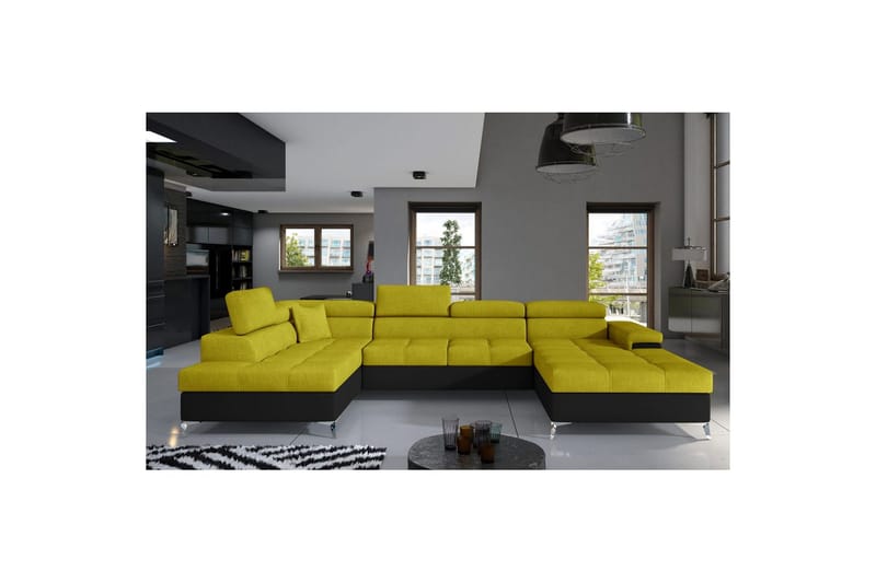 Seksjon Eltap Eduardo 337x205x88 cm - Omega 68, Soft 11, Gul, Svart, Venstre - Møbler - Sofaer - Sovesofaer - Sovesofa divan