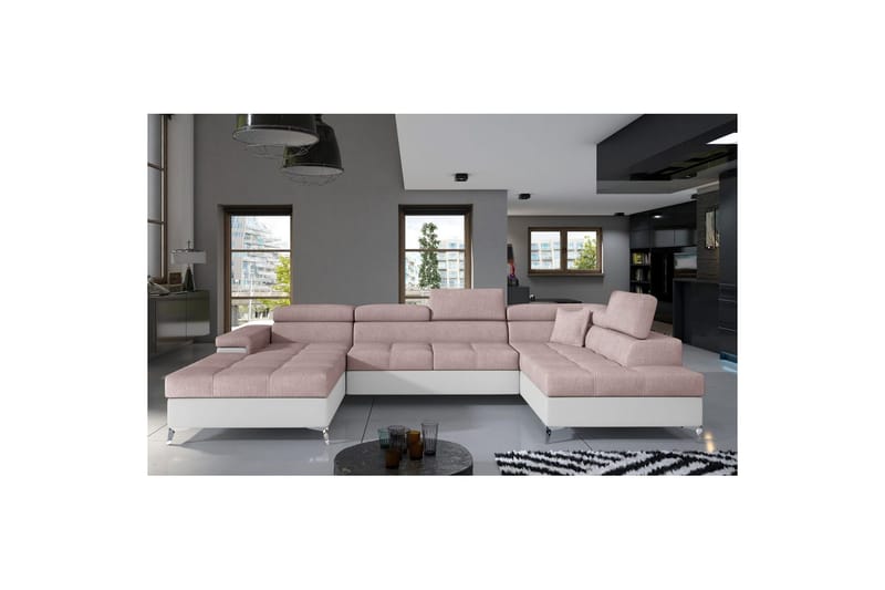 Seksjon Eltap Eduardo 337x205x88 cm, Omega 91, Soft 17, Rosa, Hvit, Høyre