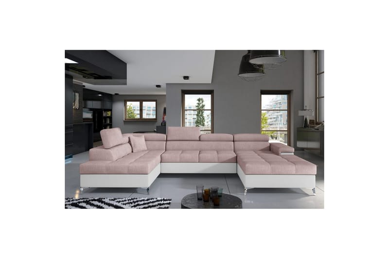 Seksjon Eltap Eduardo 337x205x88 cm - Omega 91, Soft 17, Rosa, Hvit, Venstre - Møbler - Sofaer - Sovesofaer - Sovesofa divan
