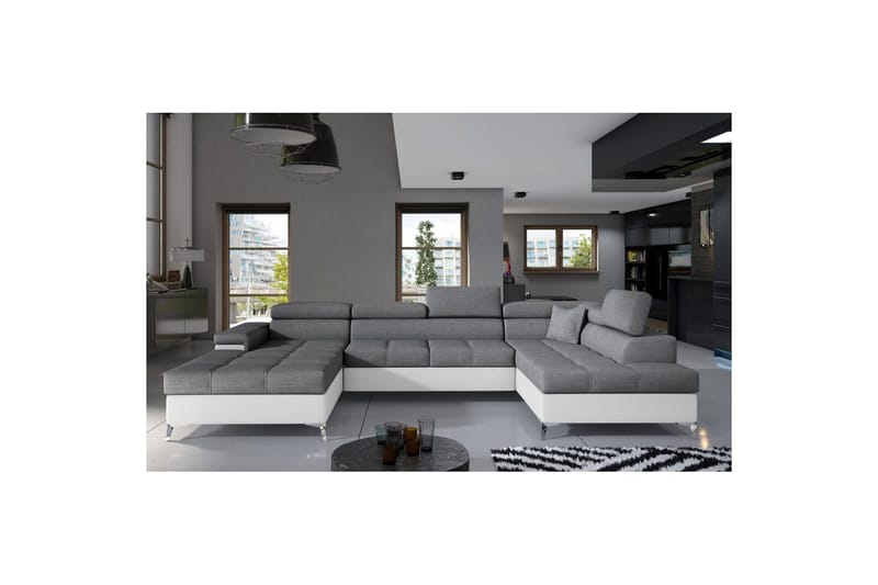 Seksjon Eltap Eduardo 337x205x88 cm, Sawana 05, Soft 17, Grå, Hvit, Høyre