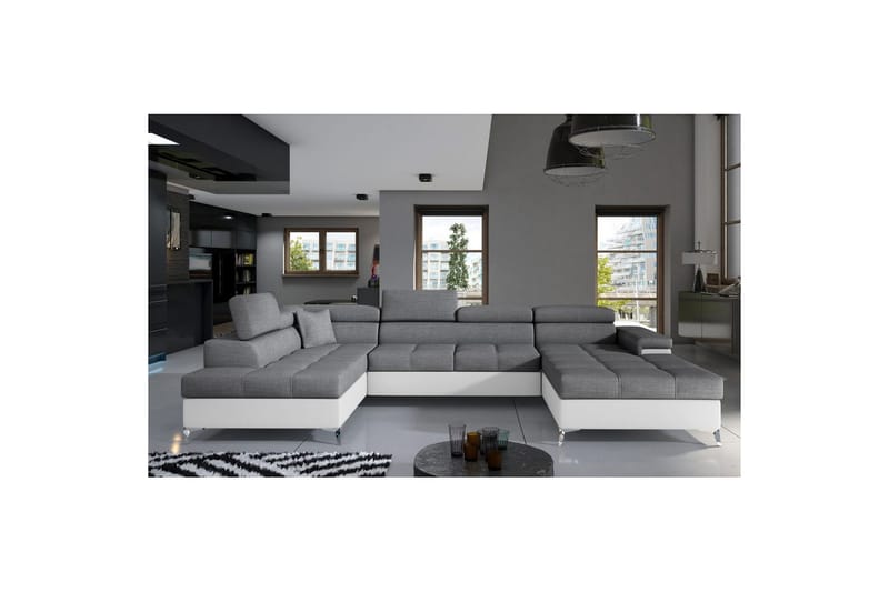 Seksjon Eltap Eduardo 337x205x88 cm - Sawana 05, Soft 17, Grå, Hvit, Venstre - Møbler - Sofaer - Sovesofaer - Sovesofa divan