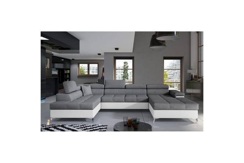 Seksjon Eltap Eduardo 337x205x88 cm, Sawana 05, Soft 17, Grå, Hvit, Venstre