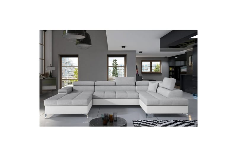 Seksjon Eltap Eduardo 337x205x88 cm - Sawana 21, Soft 17, Grå, Hvit, Høyre - Møbler - Sofaer - Sovesofaer - Sovesofa divan