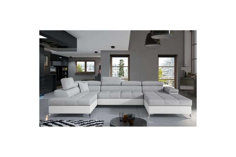 Seksjon Eltap Eduardo 337x205x88 cm - Sawana 21, Soft 17, Grå, Hvit, Venstre - Møbler - Sofaer - Sovesofaer - Sovesofa divan