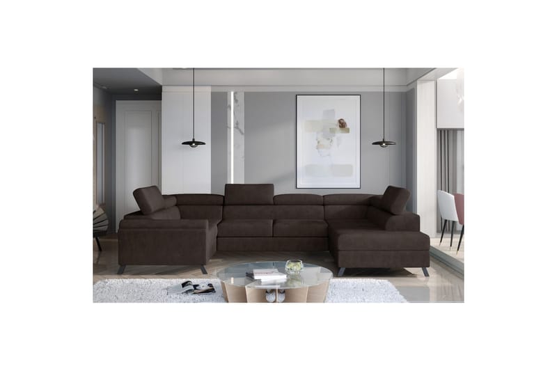 Seksjon Eltap Escada 336x200x92 cm - Dora 28, Mørk brun, Høyre - Møbler - Sofaer - Sovesofaer - Hjørnesovesofa