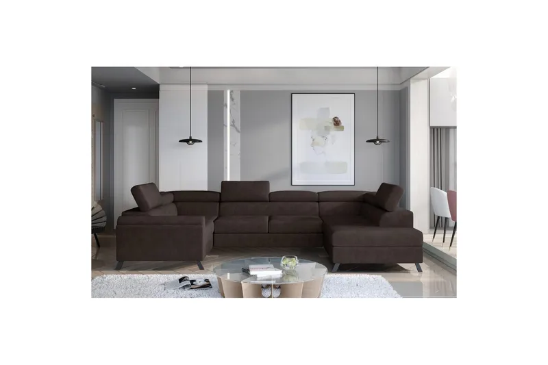 Seksjon Eltap Escada 336x200x92 cm - Dora 28, Mørk brun, Høyre - Møbler - Sofaer - Sovesofaer - Hjørnesovesofa