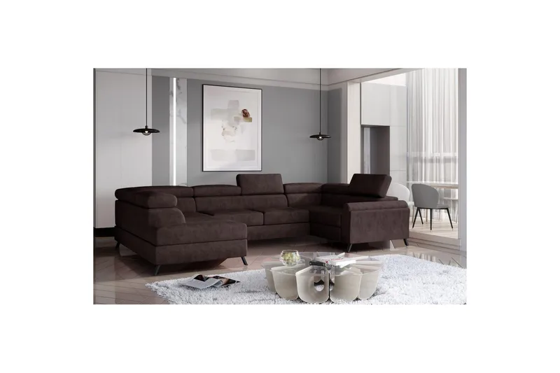 Seksjon Eltap Escada 336x200x92 cm - Dora 28, Mørk brun, Venstre - Møbler - Sofaer - Sovesofaer - Hjørnesovesofa