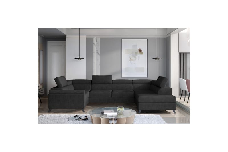 Seksjon Eltap Escada 336x200x92 cm - Dora 96, Svart, Høyre - Møbler - Sofaer - Sovesofaer - Hjørnesovesofa