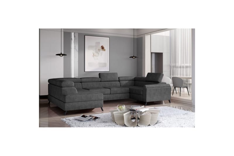 Seksjon Eltap Escada 336x200x92 cm - Dora 96, Svart, Venstre - Møbler - Sofaer - Sovesofaer - Hjørnesovesofa
