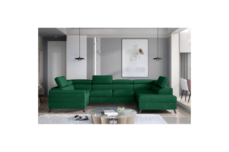 Seksjon Eltap Escada 336x200x92 cm - Kronos 19, Mørk Grønn, Høyre - Møbler - Sofaer - Sovesofaer - Hjørnesovesofa