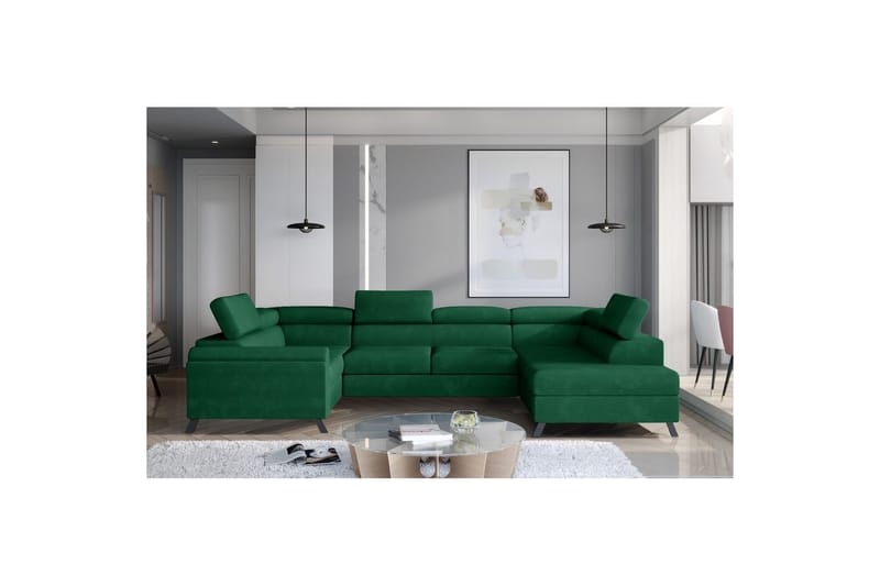Seksjon Eltap Escada 336x200x92 cm - Kronos 19, Mørk Grønn, Høyre - Møbler - Sofaer - Sovesofaer - Hjørnesovesofa