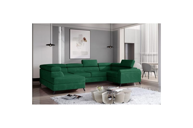 Seksjon Eltap Escada 336x200x92 cm - Kronos 19, Mørk Grønn, Venstre - Møbler - Sofaer - Sovesofaer - Hjørnesovesofa