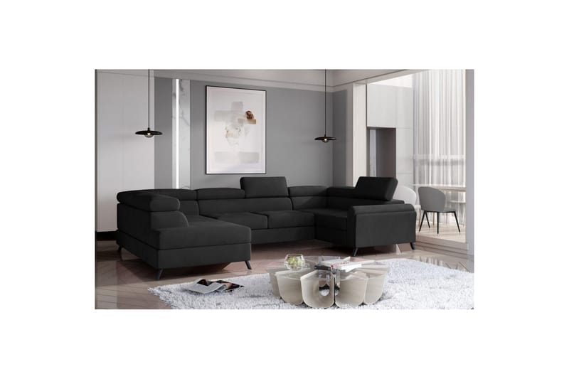 Seksjon Eltap Escada 336x200x92 cm - Mat Fløyel 99, Blå, Venstre - Møbler - Sofaer - Sovesofaer - Hjørnesovesofa