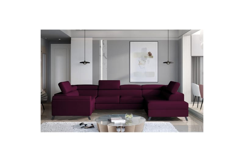 Seksjon Eltap Escada 336x200x92 cm - Mat Velvet 68, Rød, Høyre - Møbler - Sofaer - Sovesofaer - Hjørnesovesofa