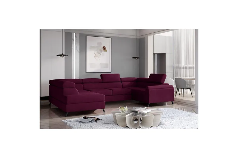 Seksjon Eltap Escada 336x200x92 cm - Mat Velvet 68, Rød, Venstre - Møbler - Sofaer - Sovesofaer - Hjørnesovesofa