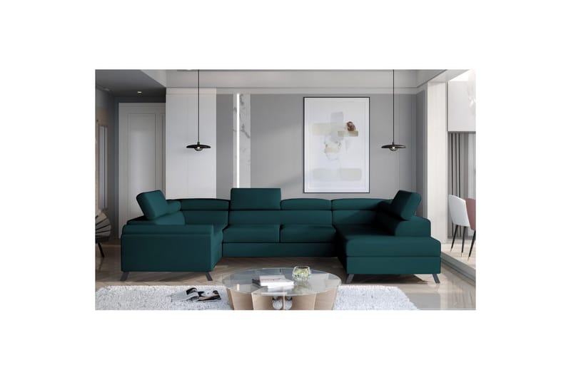 Seksjon Eltap Escada 336x200x92 cm - Mat Velvet 75, Grønn, Høyre - Møbler - Sofaer - Sovesofaer - Hjørnesovesofa