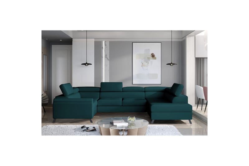 Seksjon Eltap Escada 336x200x92 cm - Mat Velvet 75, Grønn, Høyre - Møbler - Sofaer - Sovesofaer - Hjørnesovesofa
