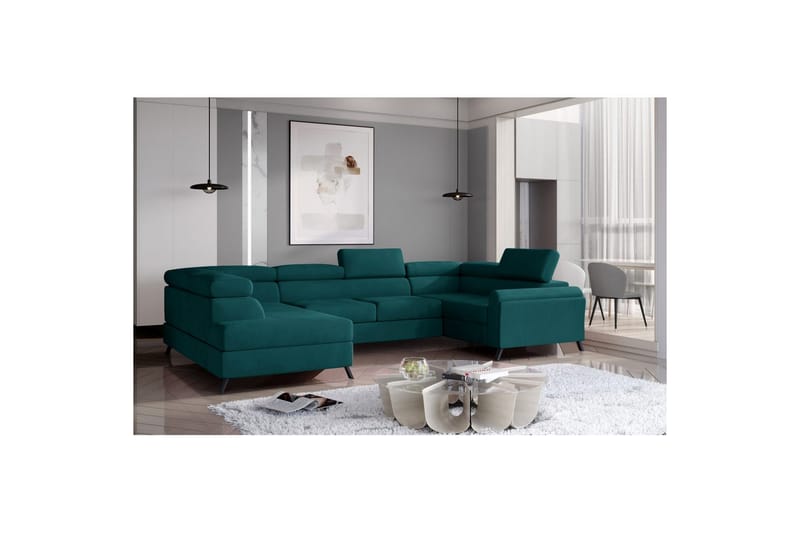 Seksjon Eltap Escada 336x200x92 cm - Mat Velvet 75, Grønn, Venstre - Møbler - Sofaer - Sovesofaer - Hjørnesovesofa