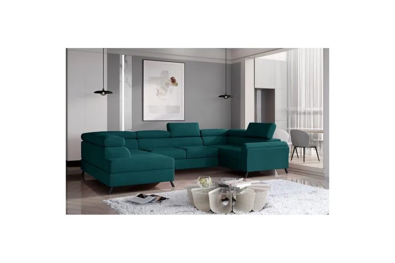 Seksjon Eltap Escada 336x200x92 cm - Mat Velvet 75, Grønn, Venstre - Møbler - Sofaer - Sovesofaer - Hjørnesovesofa