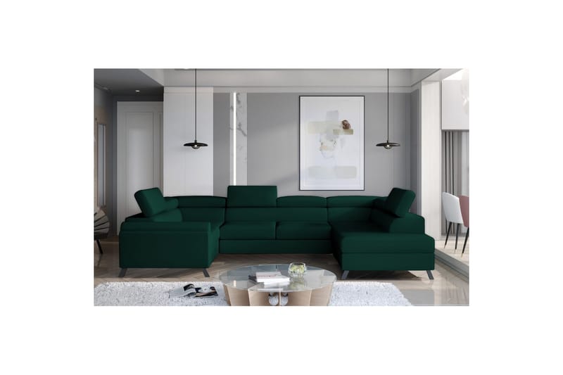 Seksjon Eltap Escada 336x200x92 cm - Monolith 37, Grønn, Høyre - Møbler - Sofaer - Sovesofaer - Hjørnesovesofa