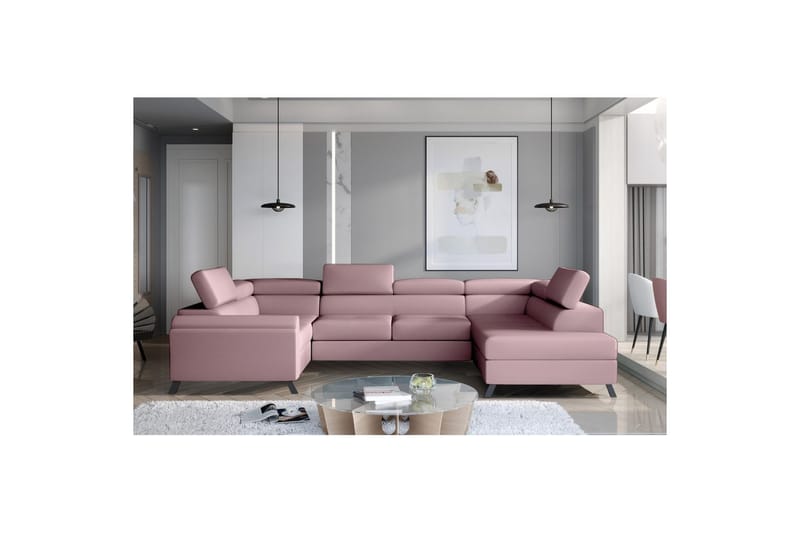 Seksjon Eltap Escada 336x200x92 cm - Monolith 63, Rosa, Høyre - Møbler - Sofaer - Sovesofaer - Hjørnesovesofa