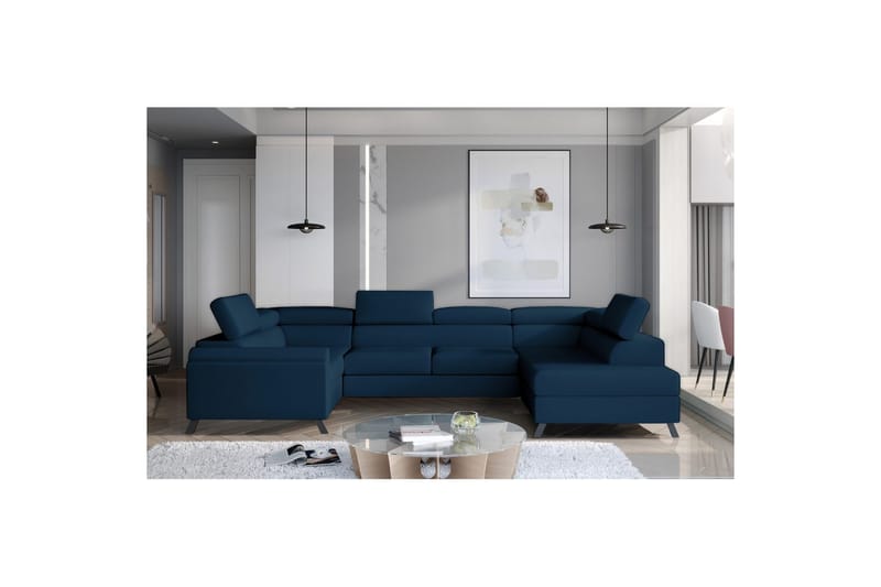 Seksjon Eltap Escada 336x200x92 cm - Monolith 77, Blå, Høyre - Møbler - Sofaer - Sovesofaer - Hjørnesovesofa