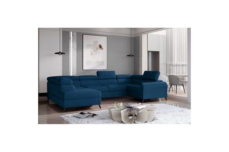 Seksjon Eltap Escada 336x200x92 cm - Monolith 77, Blå, Venstre - Møbler - Sofaer - Sovesofaer - Hjørnesovesofa