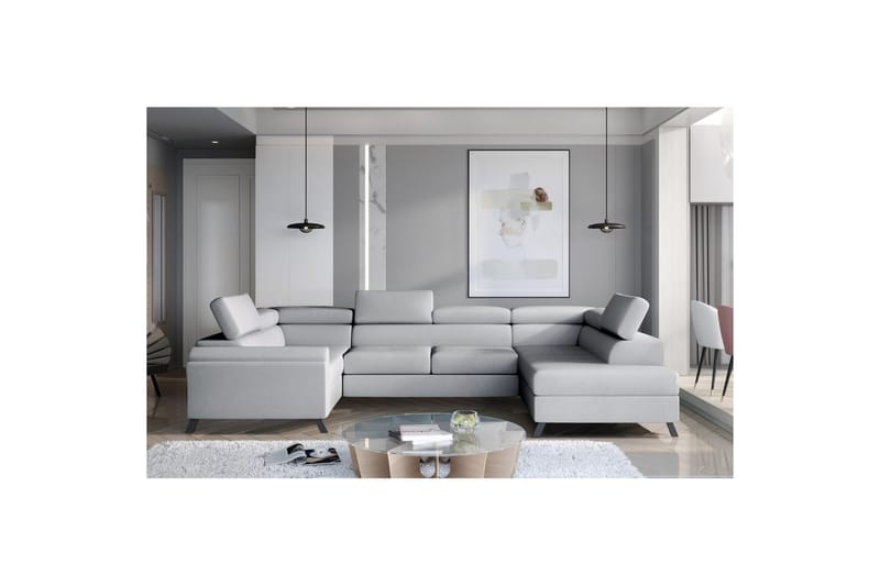 Seksjon Eltap Escada 336x200x92 cm - Monolith 84, Lys Grå, Høyre - Møbler - Sofaer - Sovesofaer - Hjørnesovesofa