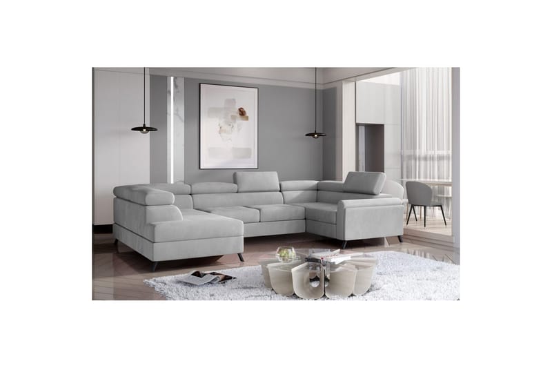 Seksjon Eltap Escada 336x200x92 cm - Monolith 84, Lys Grå, Venstre - Møbler - Sofaer - Sovesofaer - Hjørnesovesofa
