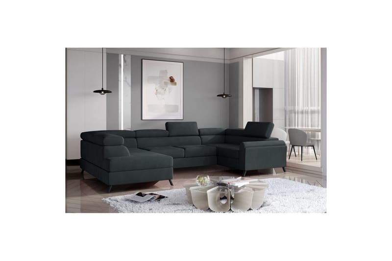 Seksjon Eltap Escada 336x200x92 cm - Monolith 97, Mørk grå, Venstre - Møbler - Sofaer - Sovesofaer - Hjørnesovesofa