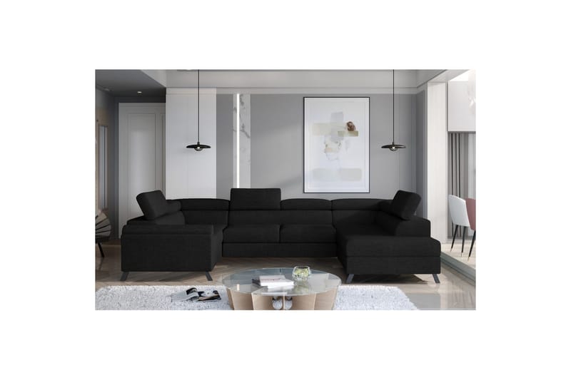 Seksjon Eltap Escada 336x200x92 cm - Sawana 14, Svart, Høyre - Møbler - Sofaer - Sovesofaer - Hjørnesovesofa