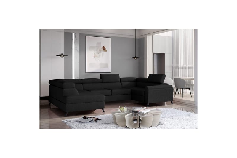 Seksjon Eltap Escada 336x200x92 cm - Sawana 14, Svart, Venstre - Møbler - Sofaer - Sovesofaer - Hjørnesovesofa