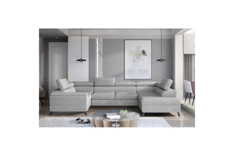 Seksjon Eltap Escada 336x200x92 cm - Paros 05, Lys Grå, Høyre - Møbler - Sofaer - Sovesofaer - Hjørnesovesofa
