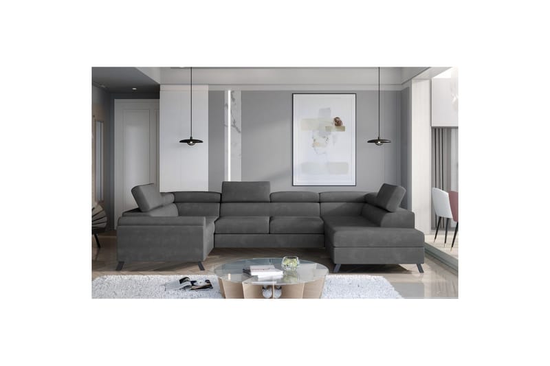 Seksjon Eltap Escada 336x200x92 cm - Paros 06, Grå, Høyre - Møbler - Sofaer - Sovesofaer - Hjørnesovesofa