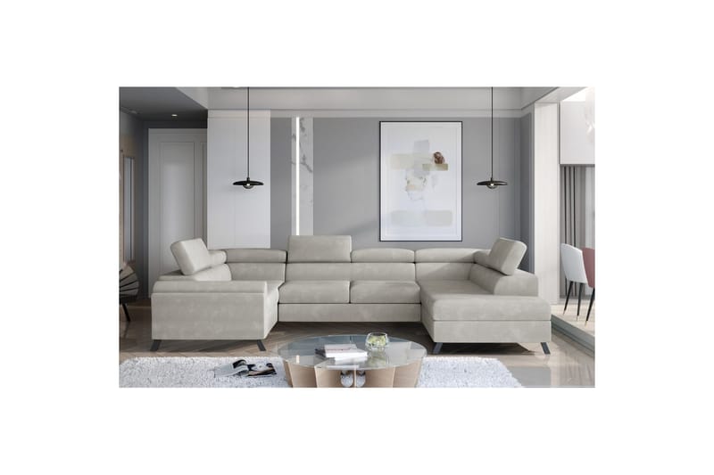 Seksjon Eltap Escada 336x200x92 cm - Paros 02, Beige, Høyre - Møbler - Sofaer - Sovesofaer - Hjørnesovesofa