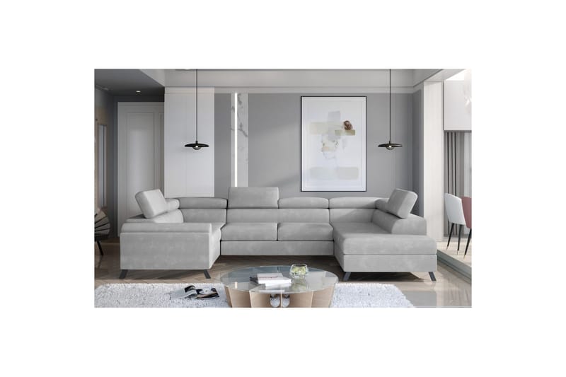 Seksjon Eltap Escada 336x200x92 cm - Paros 05, Lys Grå, Høyre - Møbler - Sofaer - Sovesofaer - Hjørnesovesofa